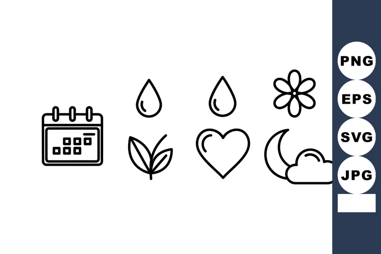 Calendar leaf water drop heart flower moon cloud outline vec