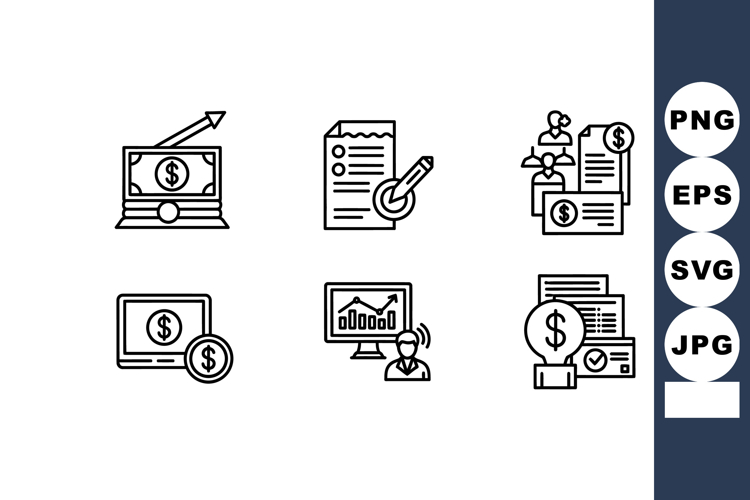 Financial growth and analysis icons set for business success