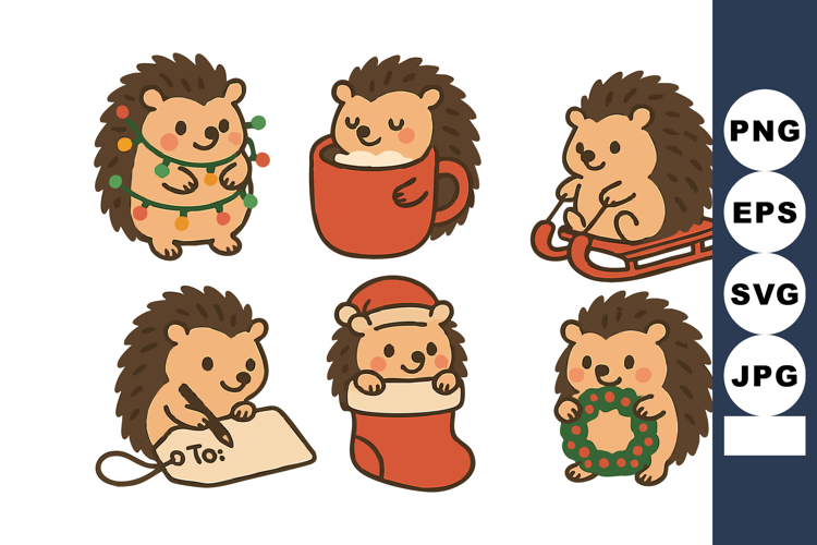 Cute hedgehog vector with Christmas decorations and winter