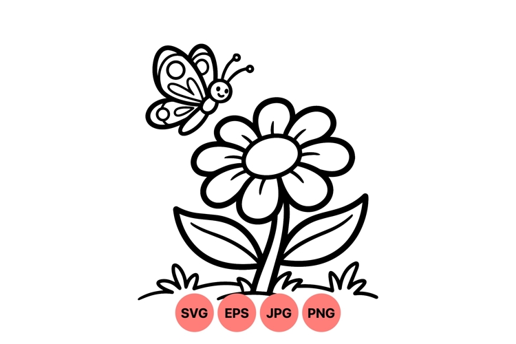 Flower Clipart Black And White Image 8