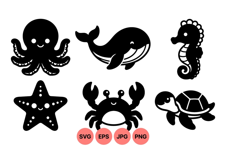 Cute Ocean Animals Vector Clipart for Kids