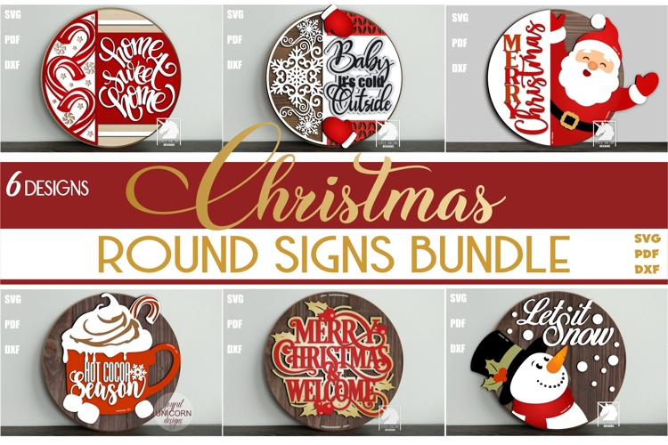 Christmas Round Welcome Signs Bundle SVG | Winter Signs