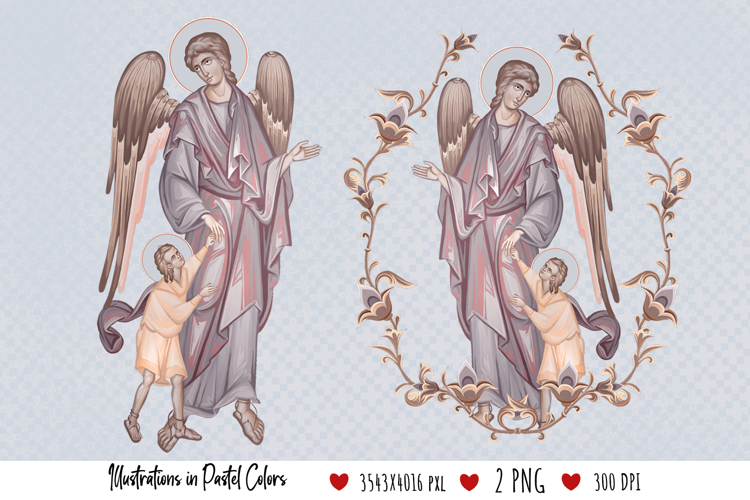 Guardian Angel with a Kid. Illustration in Byzantine Style