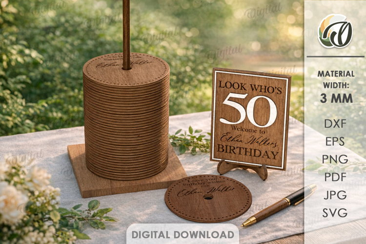 Guest Book Alternative Lasercut.Birthday Sign With Stand SVG