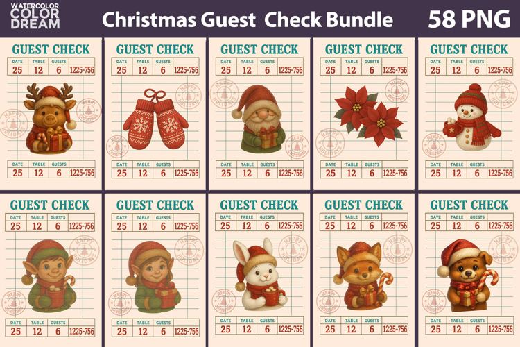 Christmas Guest Check Bundle | Junk Journal Printable
