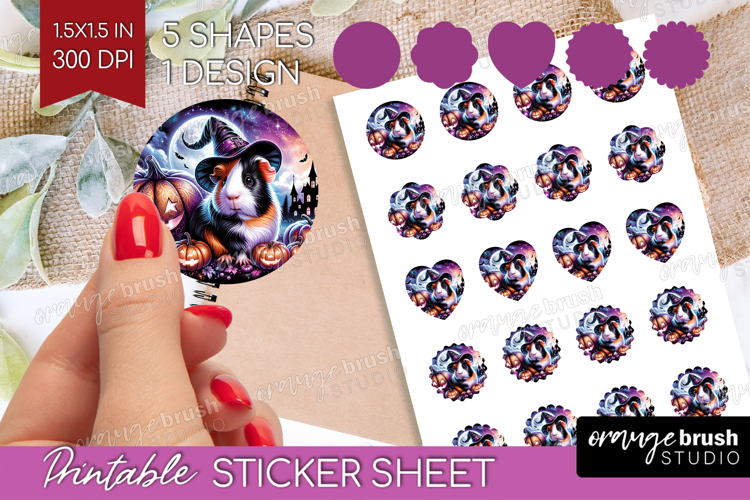 Guinea Pig Halloween Round Sticker Cute Animal Printable
