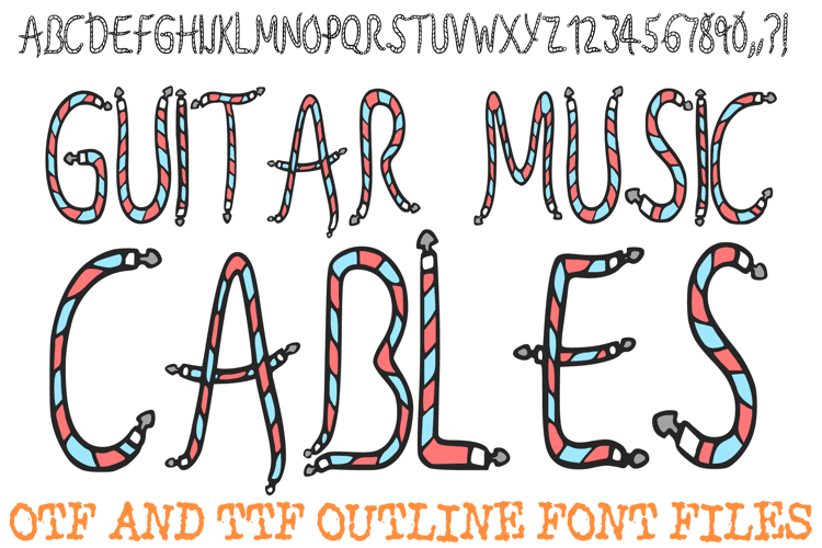 Guitar Music Cables Font Letters Alphabet ABC Text OTF