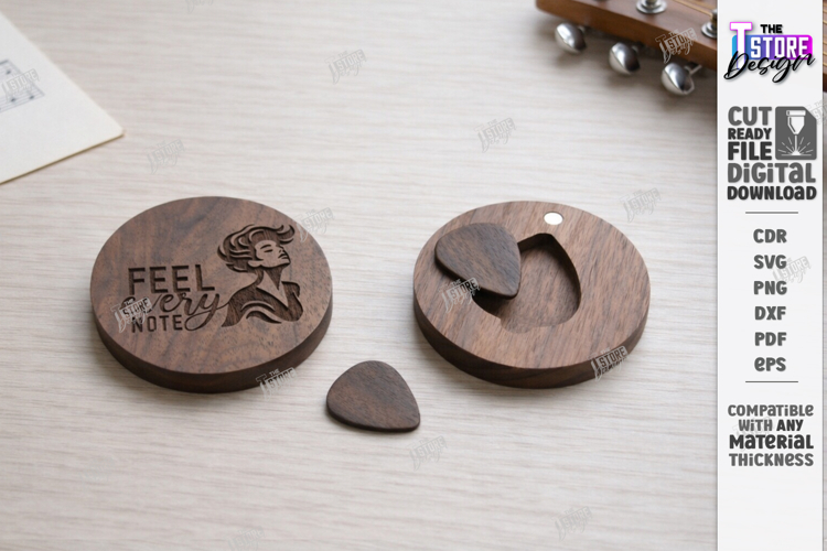 Guitar Pick Holder Laser Cut | Storage Box | Round Pick Box