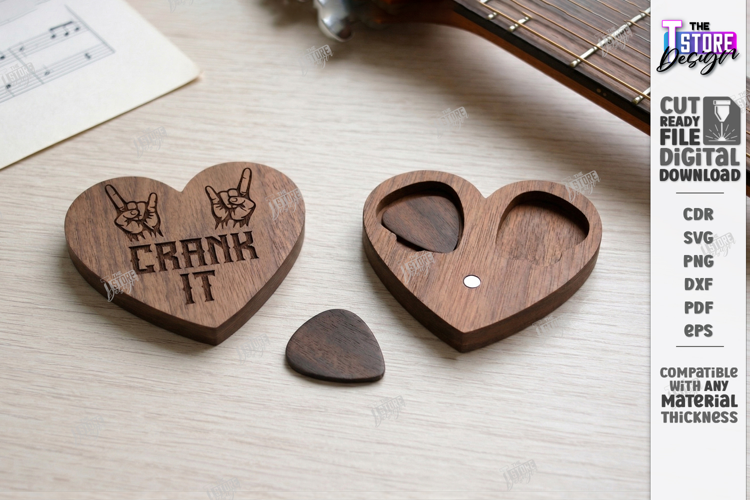 Guitar Pick Holder Laser Cut | Storage Box | Heart Pick Box