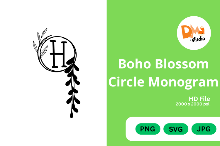 Boho Blossom Circle Monogram - Floral Bohemian Letter Frames