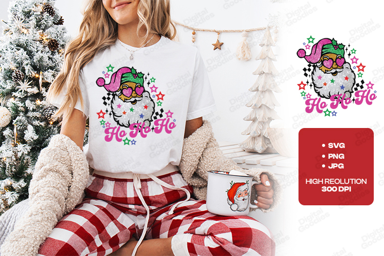 Ho Ho Ho Glitter Santa Christmas Shirt Design