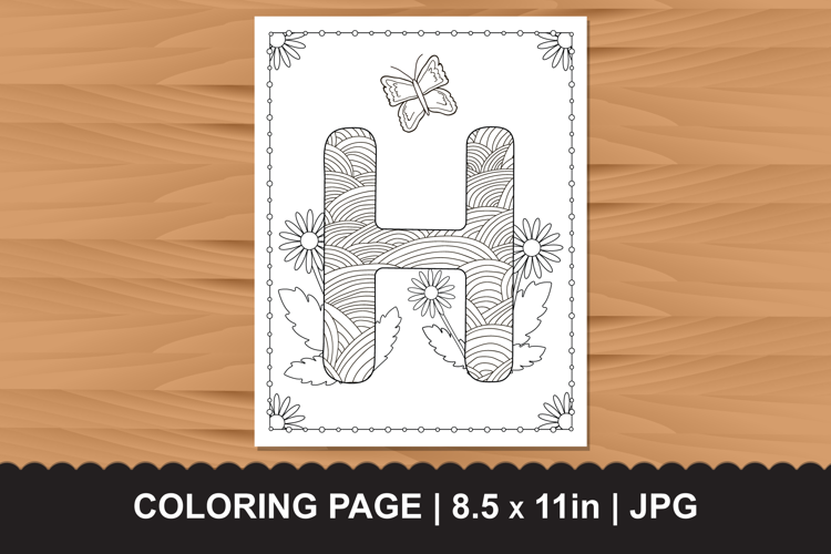 Letter H Coloring Page with Butterflies and Flowers