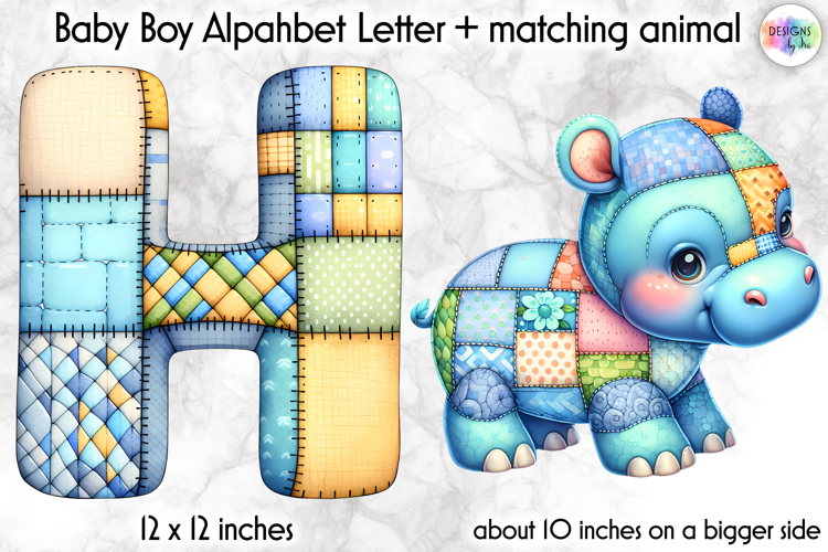 Cute Patchwork Baby Alphabet and Baby Animals PNG, Monogram