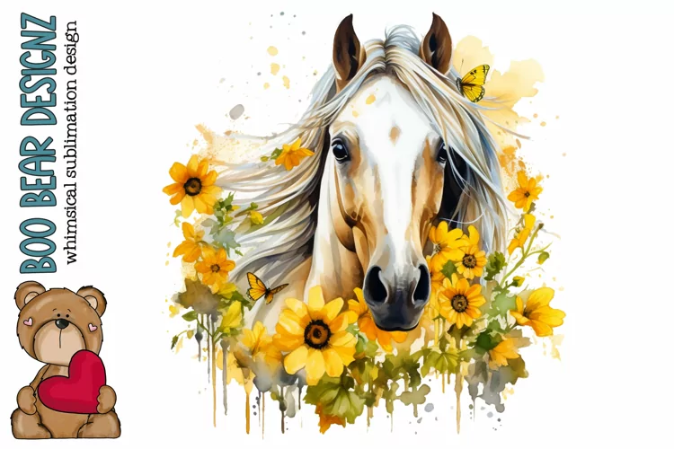 Watercolor floral horse Sublimation design