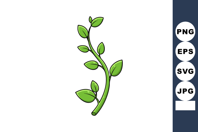 Green plant stem with fresh leaves simple vector illustratio