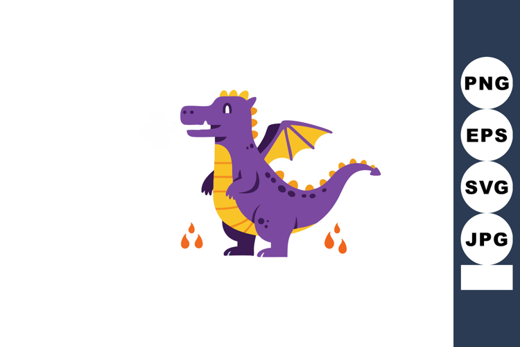Purple dragon cartoon character with orange wings and scales