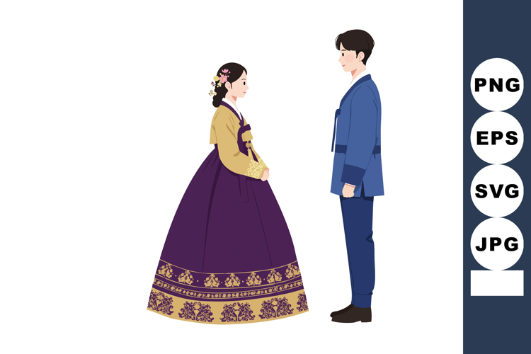 Korean traditional hanbok couple wearing colorful hanbok dre