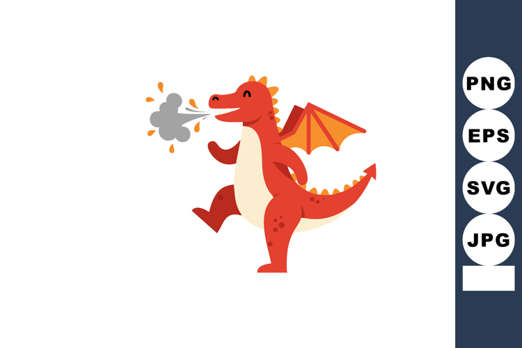 Red dragon breathing fire cute cartoon character vector illu