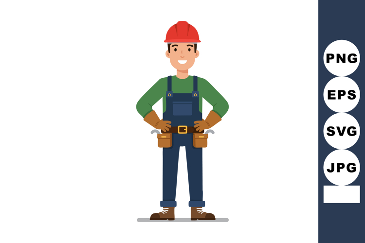 Construction worker wearing red helmet and green shirt stand