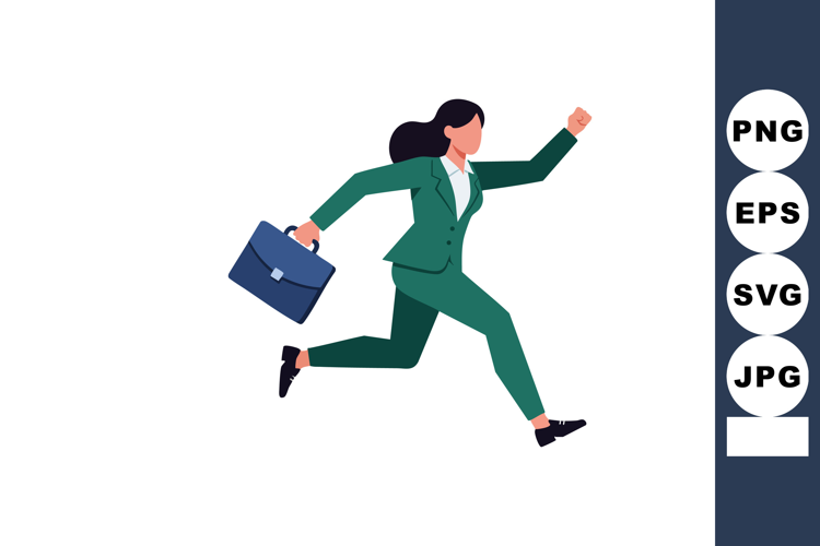 Businesswoman running with briefcase in green suit professio