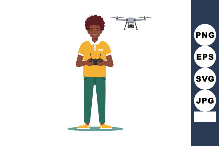 Young man controlling drone remote controller casual outfit example image 1