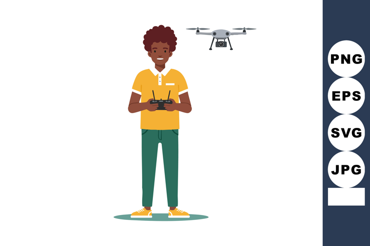 Young man controlling drone remote controller casual outfit