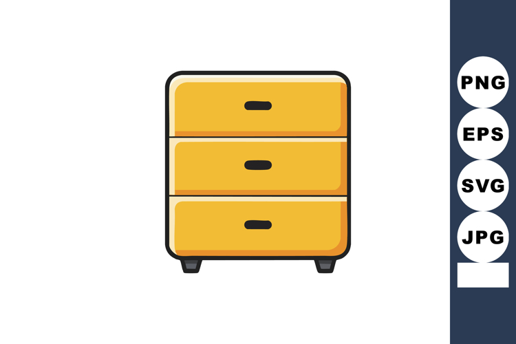 Yellow dresser with three drawers vector illustration in sim