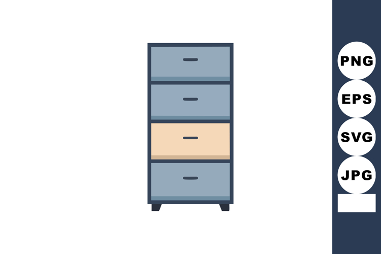 Modern blue and beige filing cabinet with four drawers offic