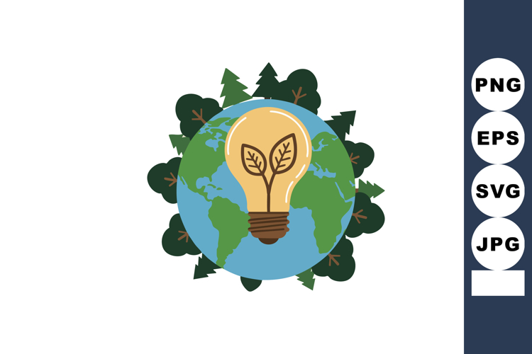 Earth planet with green trees and light bulb symbolizing eco example image 1