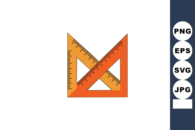 Orange and yellow triangular rulers crossed vector illustrat