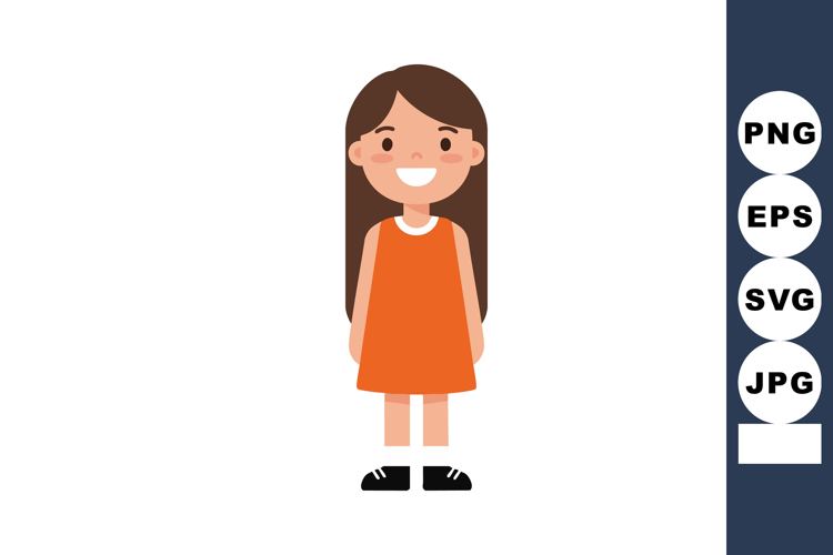 Vector illustration of smiling girl with long brown hair wea