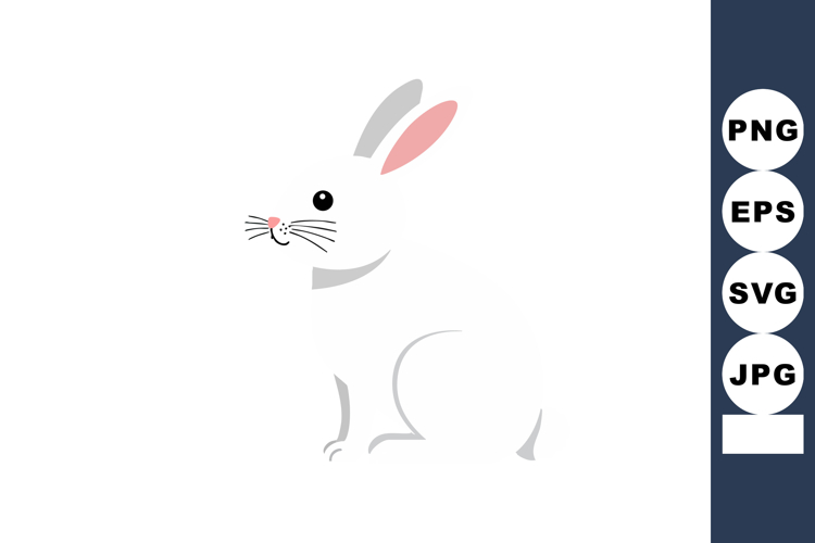 White Rabbit Vector Illustration with Pink Ears and Black Ey