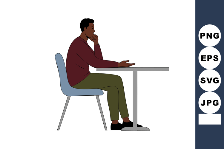 Young man sitting on chair thinking and explaining gesture a