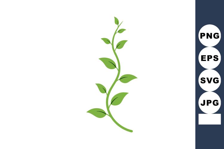Green climbing vine with leaves growing upward simple design