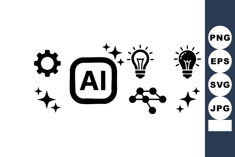 Artificial intelligence concept with glowing light bulbs and