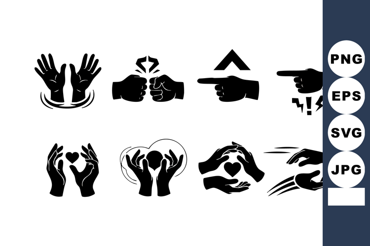 Hand gesture icons set with various symbolic expressions in