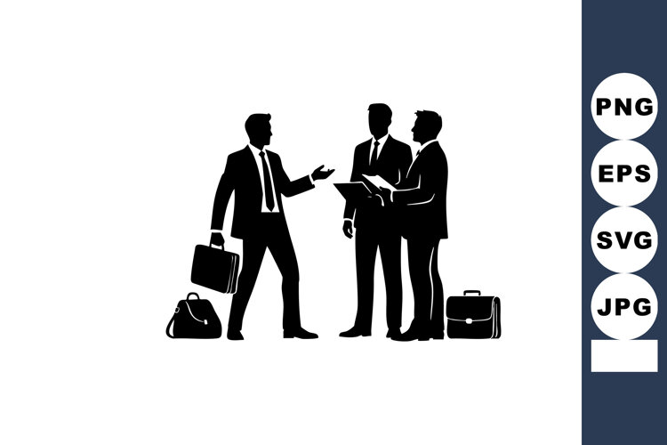 Businessmen discussing work project in formal suits with bri example image 1
