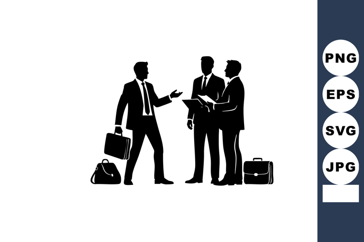 Businessmen discussing work project in formal suits with bri