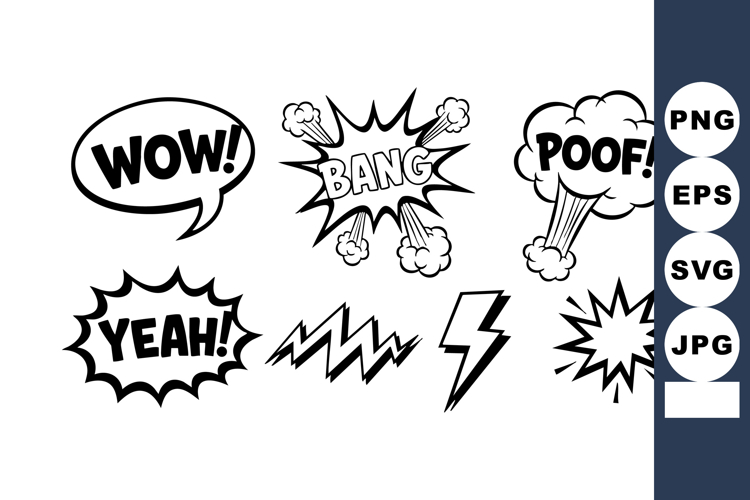 Comic style black and white pop art sound effects with wow b