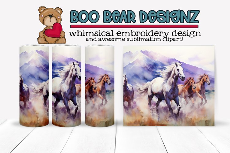 Watercolor Wild Horses Sublimation tumbler design example image 1