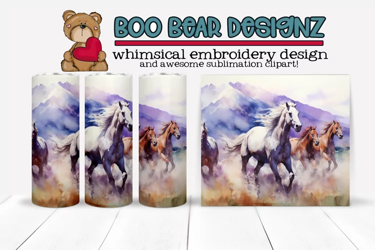 Watercolor Wild Horses Sublimation tumbler design