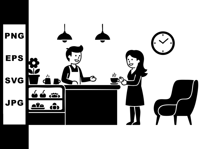 Coffee Shop Barista Serving Hot Drink Vector
