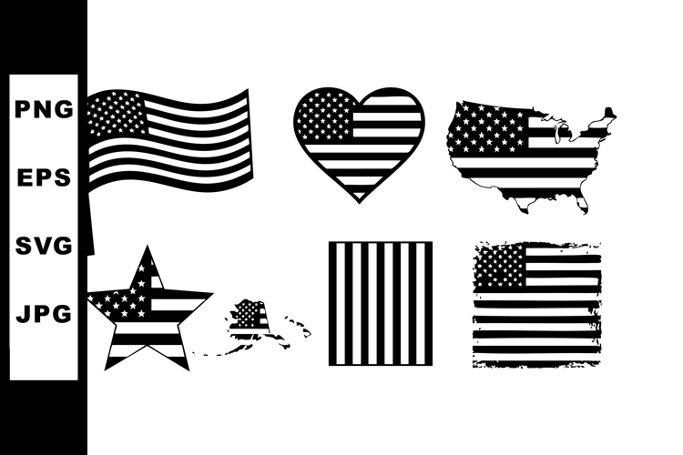 American Flag Icons Collection with Heart, Star, Map