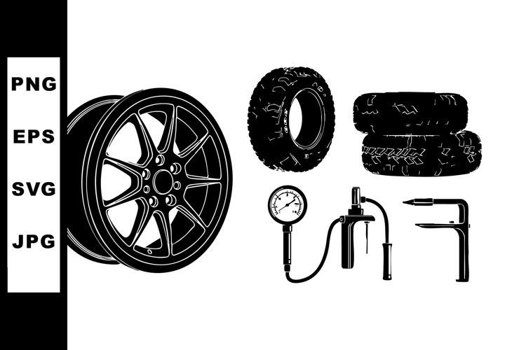 Car Wheel Tire Repair Tools Vector Illustration
