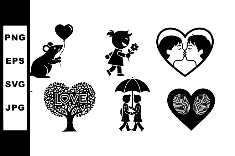 Love and Romance Silhouettes Vector Set