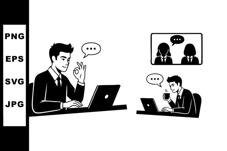 Businessman Communicating Online with Team Vector Design