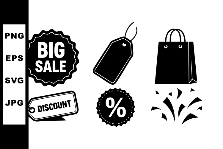 Big Sale Discount Tag Shopping Bag Vector Set