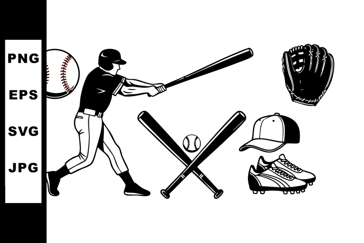 Baseball Player Swinging Bat with Equipment Vector Illustrat
