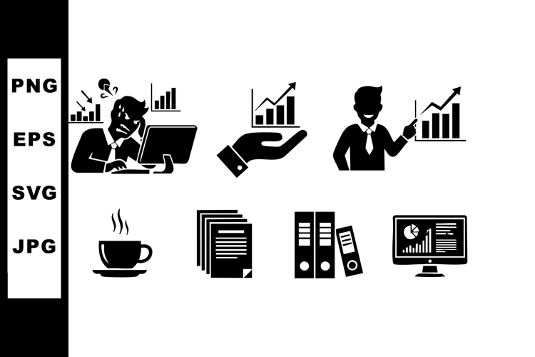 Business Analytics and Office Work Icons Vector