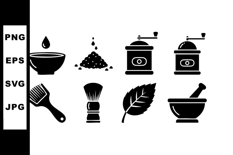 Shaving and Grooming Vector Icons with Brush and Leaf